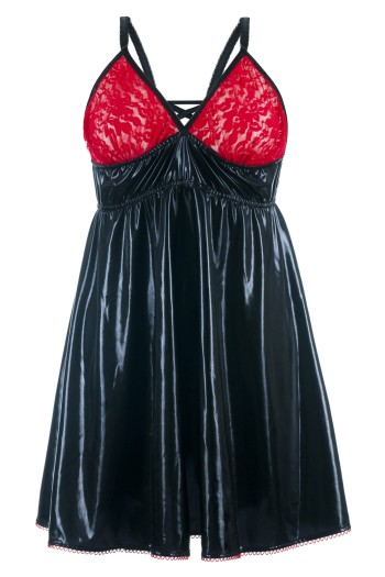 schwarz/rotes Wetlook Chemise SB/1003 38/40 Sexy Base