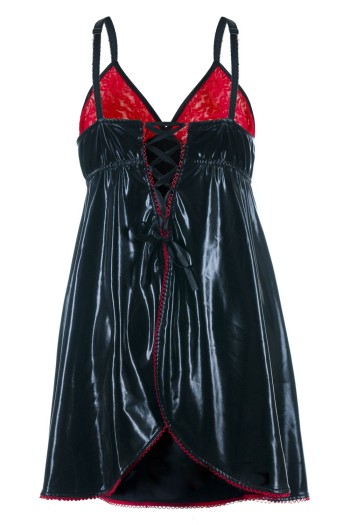 schwarz/rotes Wetlook Chemise SB/1003 42/44 Sexy Base