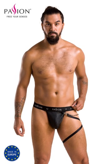 schwarzer Männer String mit Beinharness 058 - S/M