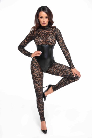 F299 Bodystocking mit Unterbrust-Corsage - XL