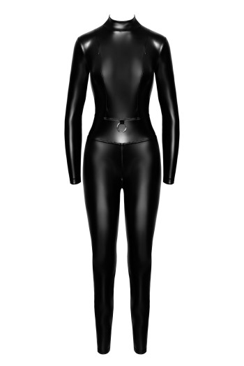 F319 Powerwetlook Catsuit mit Reißverschluss und Ring - S