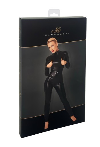 F319 Powerwetlook Catsuit mit Reißverschluss und Ring - L