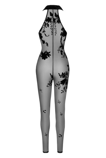 F315 Bodystocking aus Netzmaterial mit Samtaufdruck - L