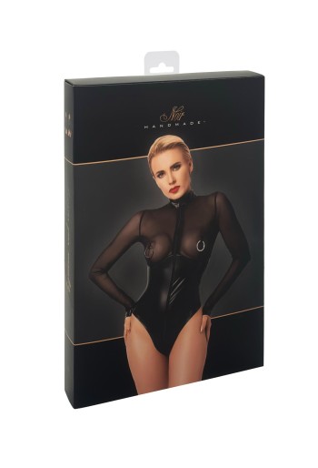 F321 Wetlook/Tüll Body mit Ringen - XL