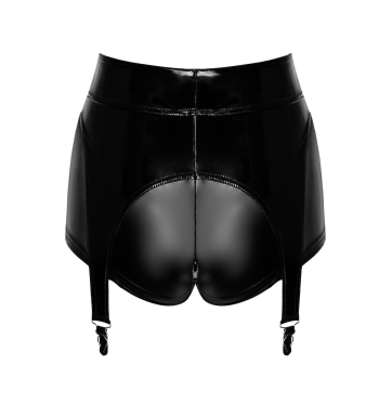 F325 Wetlook Shorts mit PVC Strumpfhaltern - L