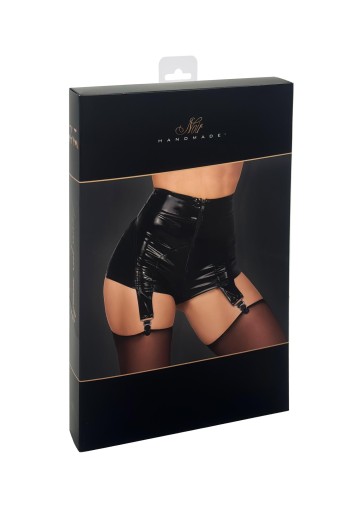 F325 Wetlook Shorts mit PVC Strumpfhaltern - XL