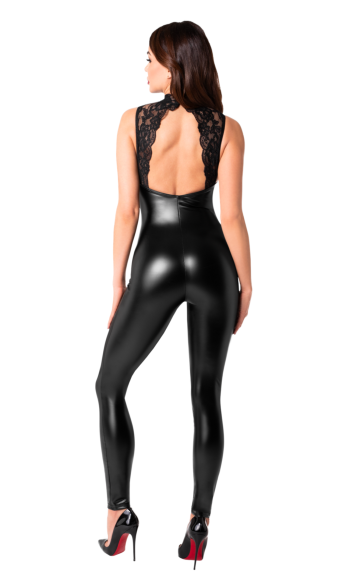 F342 Wetlook Overall mit Spitzen Ausschnitt - 2XL