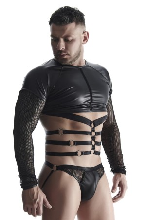 Herren Langarm-Shirt mit Harness TSH019 schwarz - S