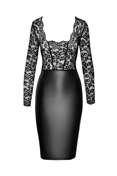 F295 halblanges Wetlook Kleid mit Spitze - XL